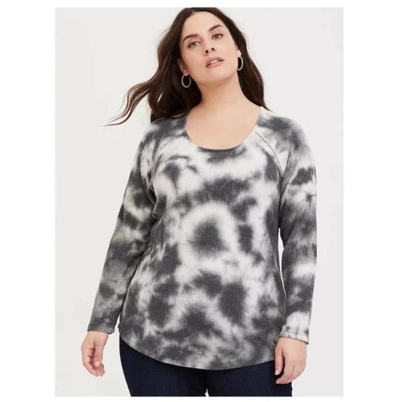 Torrid Womens Sweater Tie Dye Waffle Knit Plus Size 2 Scoop Neck Long Sleeve - Picture 2 of 14